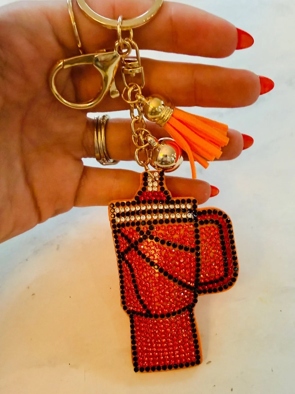 🏀 NWT Rhinestone Basketball Tumbler Puffy Keychain Bag Charm Orange